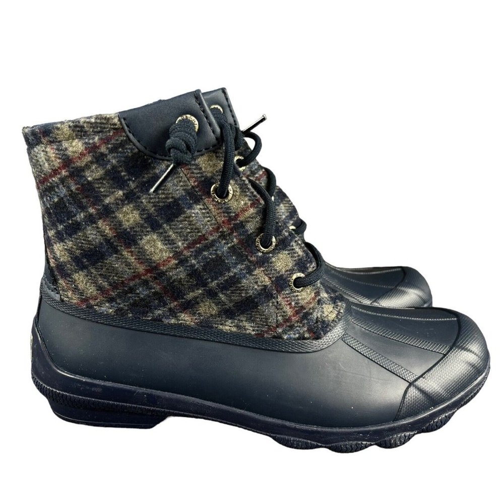 Sperry Syren Gulf Navy Plaid Wool Duck Boots Women's Sizes 6 - 6.5 M